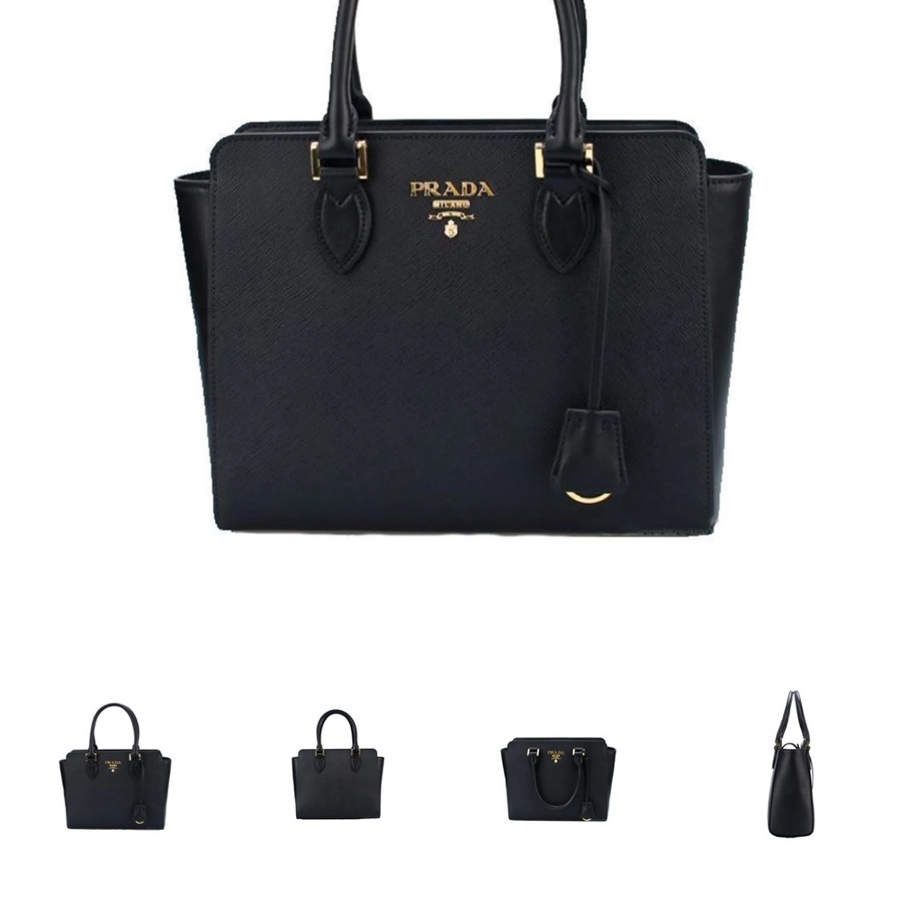 Prada Saffiano Borsa Black Leather Shoulder Tote Handbag 1BA113 - Picture 9 of 10